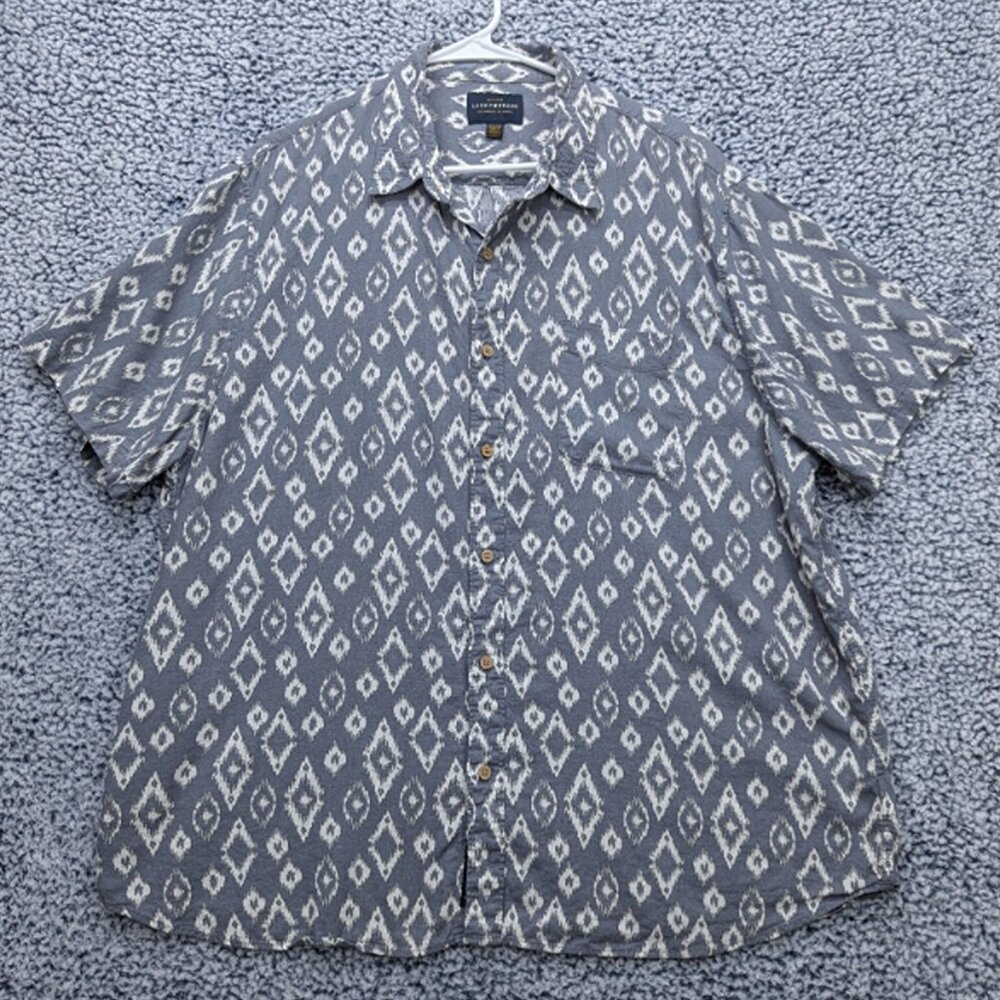 Lucky Brand Boho Linen Blend Shirt Mens XL Button Up  Vacation Southwest Blue